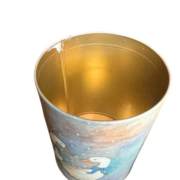 3 Pc Set Tin Nesting Canisters Christmas Winter Goose Ducks Blue Ribbons - Picture 9 of 11